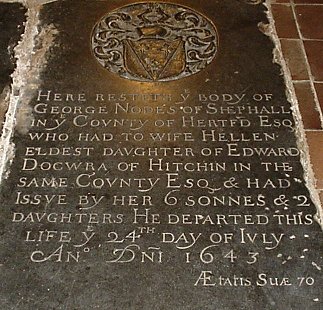 Memorial to George Nodes, husband of Hellen nee Docwra
